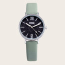 Waterproof Star Sky Quartz Watch Women Leather Strap Wristwatch (Green B) A