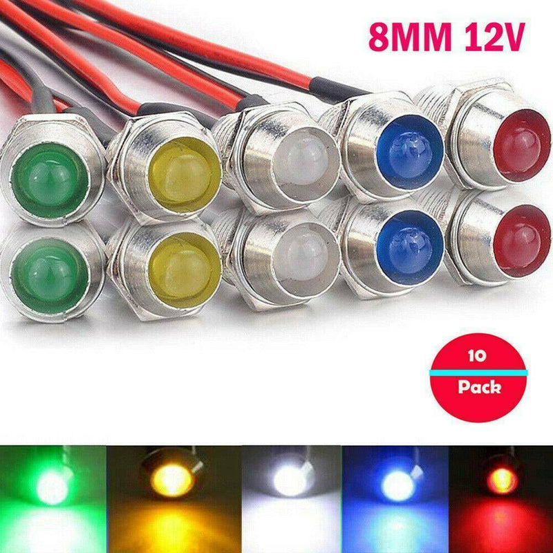 10x Top 8mm 12V Indicator Light LED Lamp Bulb Truck Pilot Dash Panel Car Boat AU