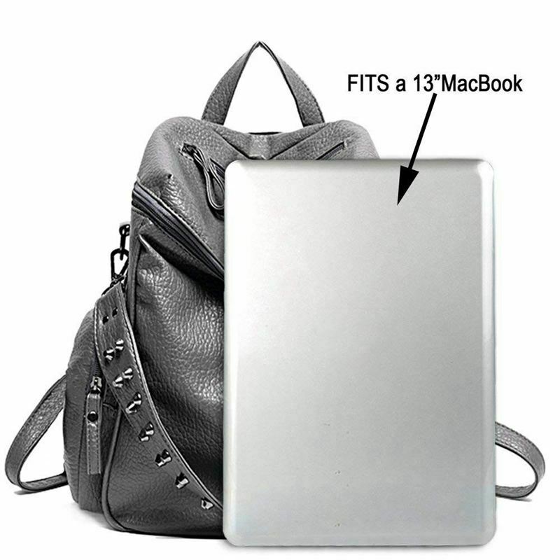 Women Backpack Purse 3 ways PU Washed Leather Rivet Studded Ladies Rucksack R6W7