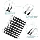 9Pc Precision ESD Anti-Static Stainless Steel Tweezers Kits for Electronic