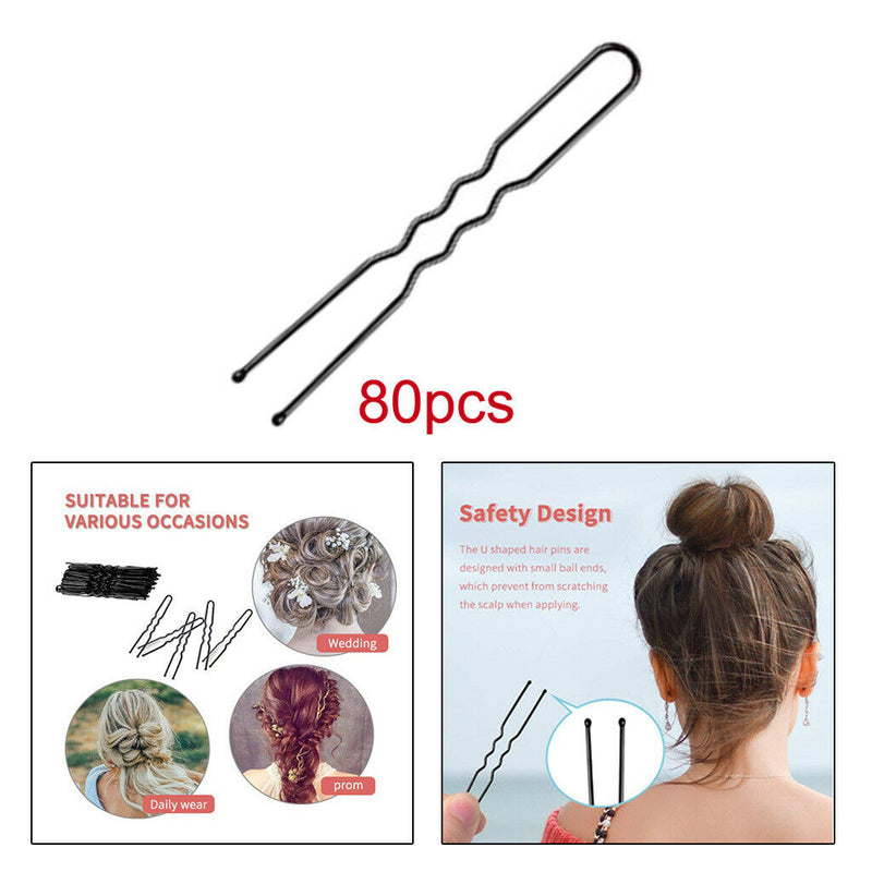 80x Curly U-shaped Hair Hair Pin Bun Hair Pins Clip Hair Slides Black