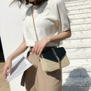 Straw Leather Women Messenger Bag Small Flap Purse Shoulder Handbag (Black)