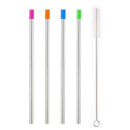 Set of 4 Stainless Steel Straws with Cleaning Brush and Silicon Covers 23cm A3S9