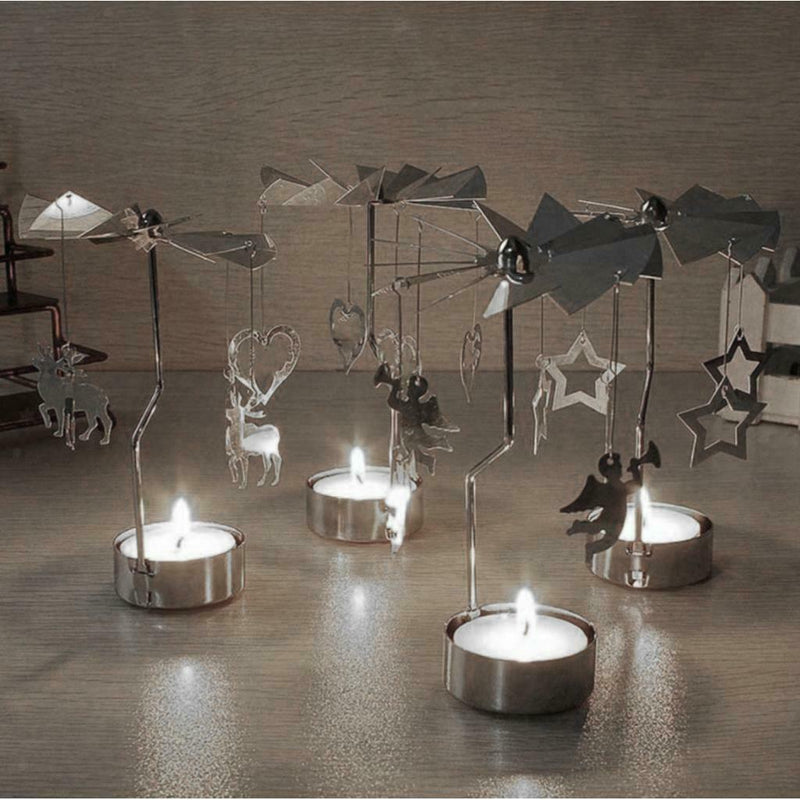 4xRotary Metal Tea Light Candle Holder Snowflake E Tree Owl Stand