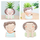 2x Girl Boy Succulent Pot Cactus Flower Pot for Office Home Desktop Decor