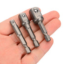3Pcs Socket Adapter Drill Bits Set Hex Impact Driver Tools 1/4" 3/8" 1/2" Shank