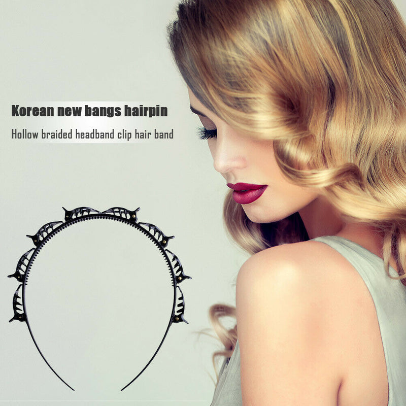 Women Braided Hair Band Hair Hoop Korean Headband Hair Clip w/Bangs (Black) A