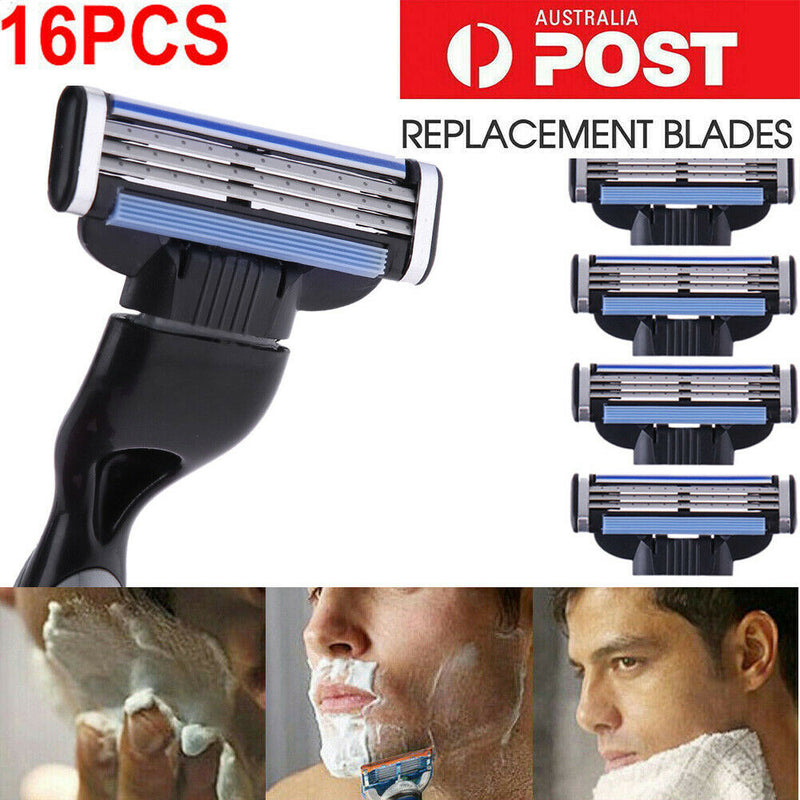 16pcs/Set 3 Layers Men Face Stainless Steel Manual Shaving Shaver Razor Blades