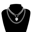 Punk Metal Heart Choker Necklace For Women Big Thick Chain Round Hollow Mul