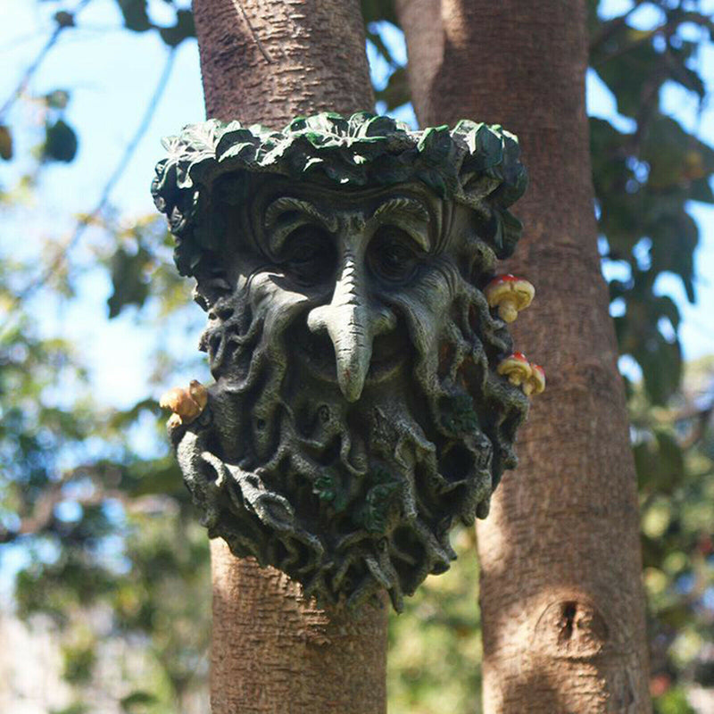 Old Man Tree Face Leaf Plaque Garden Yard Tree Ornament Sculpture Decoration