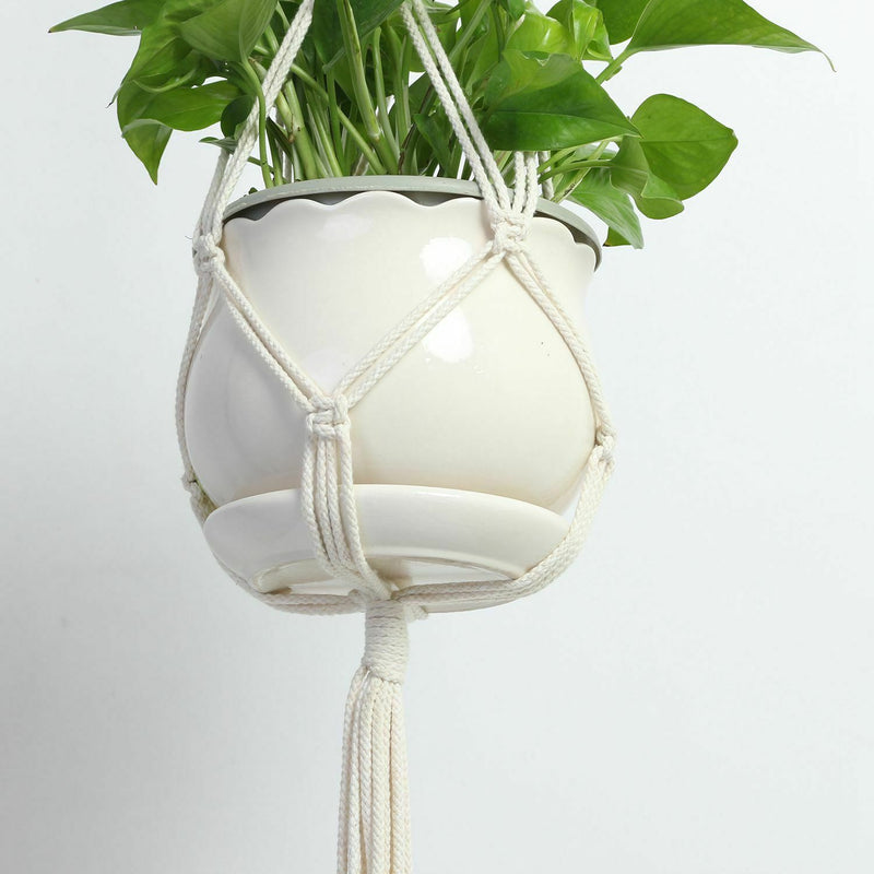 Braid Plant Hanger Indoor Outdoor Hanging Planter Basket Cotton Rope 4 Legs