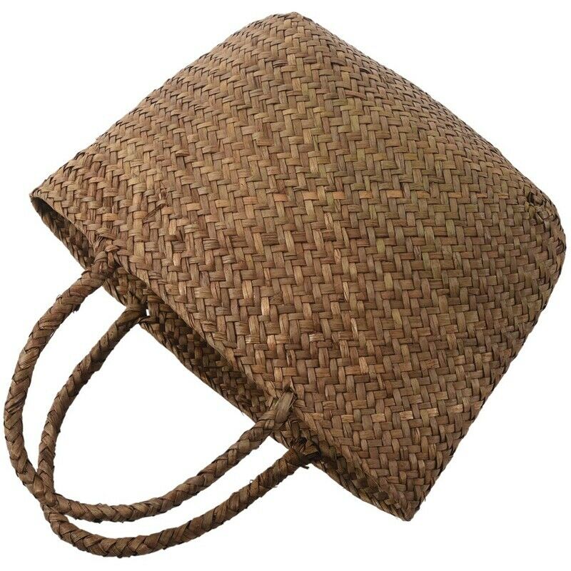 5X(Casual Straw Bag Natural Wicker Tote Bags Women Braided Handbag For Gar S7Z7)