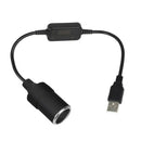 1pc Black USB Port 5V To 12V Car Female Socket Converter Adapter Cable Cord
