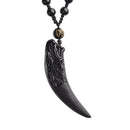 High Level Natural Black And Ice Obsidian Pendant Necklace Wolf Tooth Amulets
