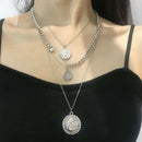 Women Punk Multilayer Layer Long Coin Pendant Link Chain Choker Necklace Jewe BX