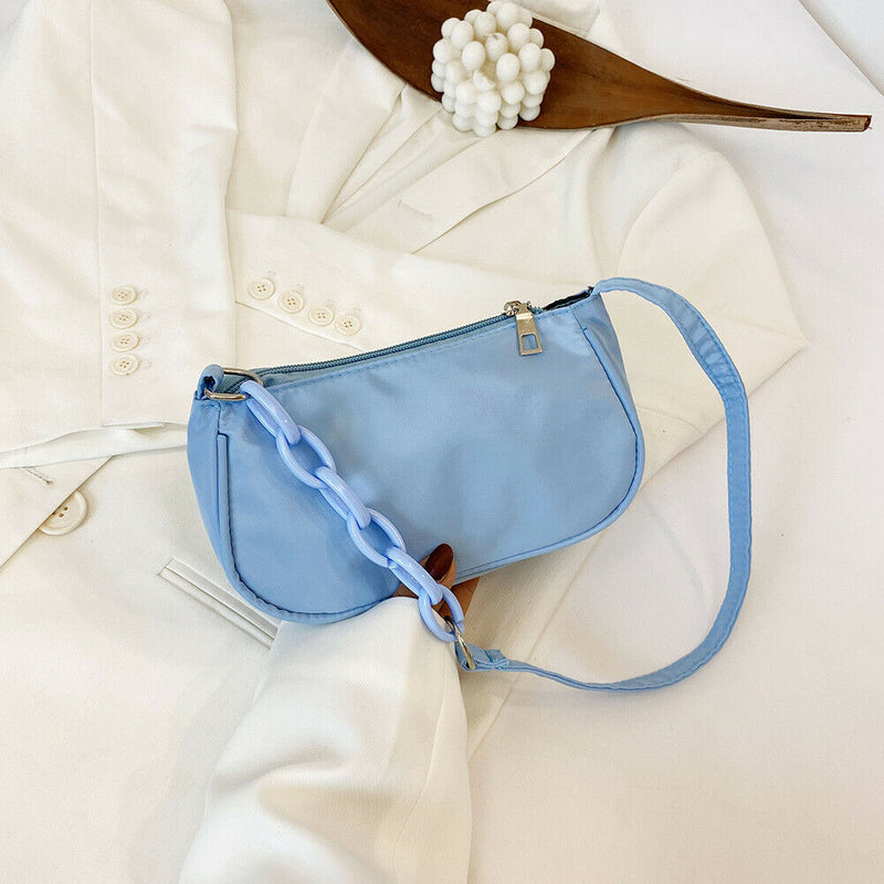 Women Casual Handbag Simple Nylon Daily Female Totes Shoulder Bags (Blue)