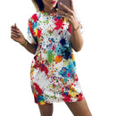 Summer O-neck Short Sleeve Women Dress Casual Floral Dresses (White L) A