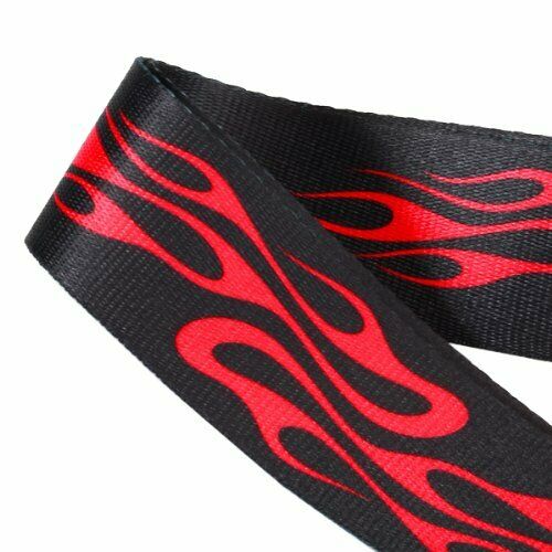 Red Flame Print Guitar Adjustable Strap Buckle Black + Red