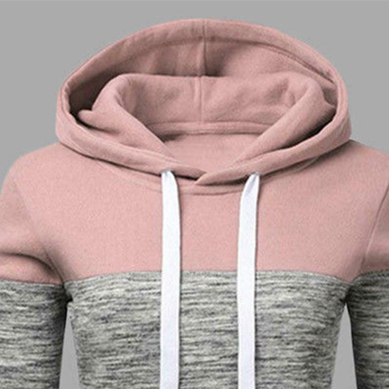 Stitching Women Long Sleeve Hit Color Autumn Leisure Hoodies (Pink M) A