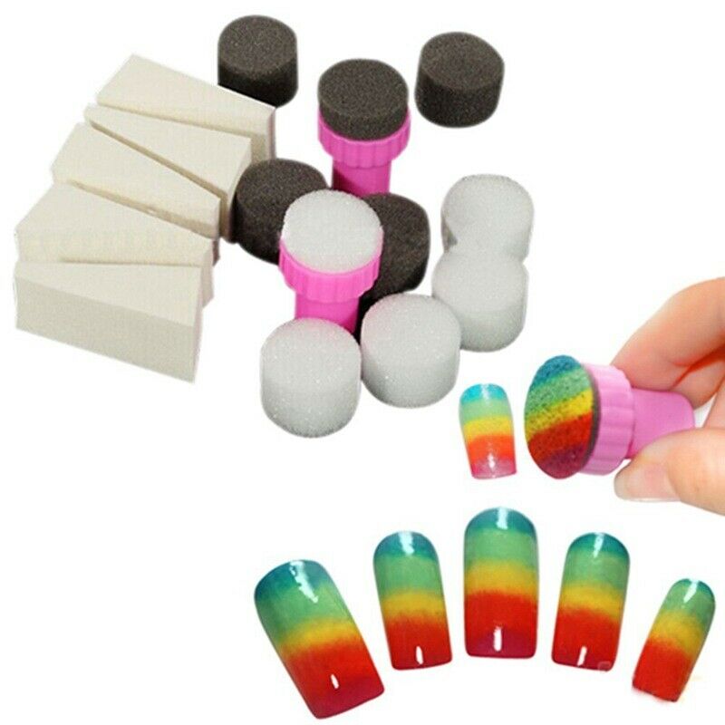1 Set 15pcs Nail Art Sponge Stamp Stamper Shade Transfer Template Polish Ma Q1U2