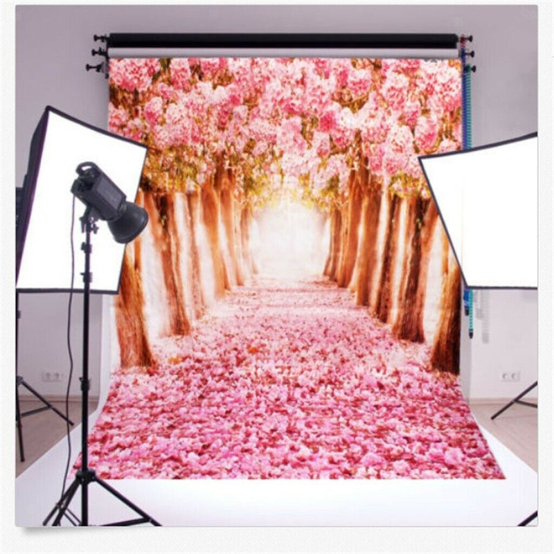 1.5m*1m Sakura Flower Road Photography Backdrop Cloth Wedding Background DIY