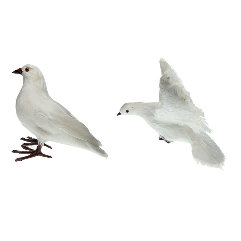 2 Pieces Realistic Standing Flying Doves with White Feathers Birds Animal