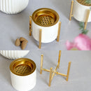 Ceramic Incense Burner Censer with Golden Iron Stand Home Desktop Ornament