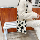 Portable Flower Printed Shoulder Handbag Plush Messenger Bag Street Totes