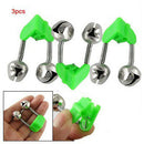 3 Pcs Bite Alarm Fishing Rod Pole Twin Ring Bells w Clip Green