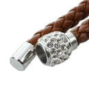 Women Men Bracelet Wristband Cord Leather Braided Crystal Ball Gift Brown C7C8