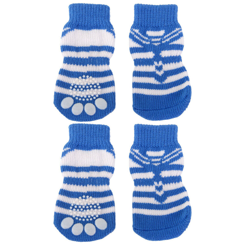 Striped Pet Dog Doggie Socks Paws Covers w/ Non-slip Bottom -Size S
