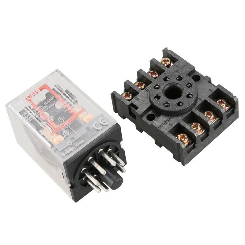 MK2P-I Clear Shell DPDT AC220V Coil Power Relay Socket Base I5A2