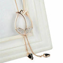 Women's Tulip Flower Pendant Crystal Rhinestones Long Necklace Sweater Chai