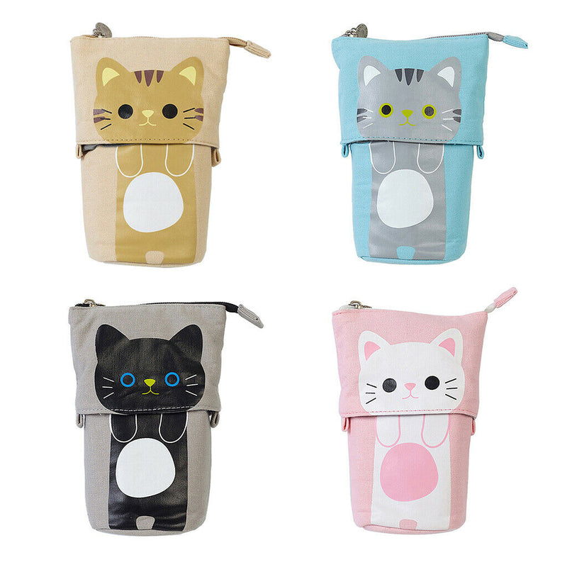 Cute Cat Pencil Case Flexible Pen Bag Zipper Box Makeup Brush Pouch Brown