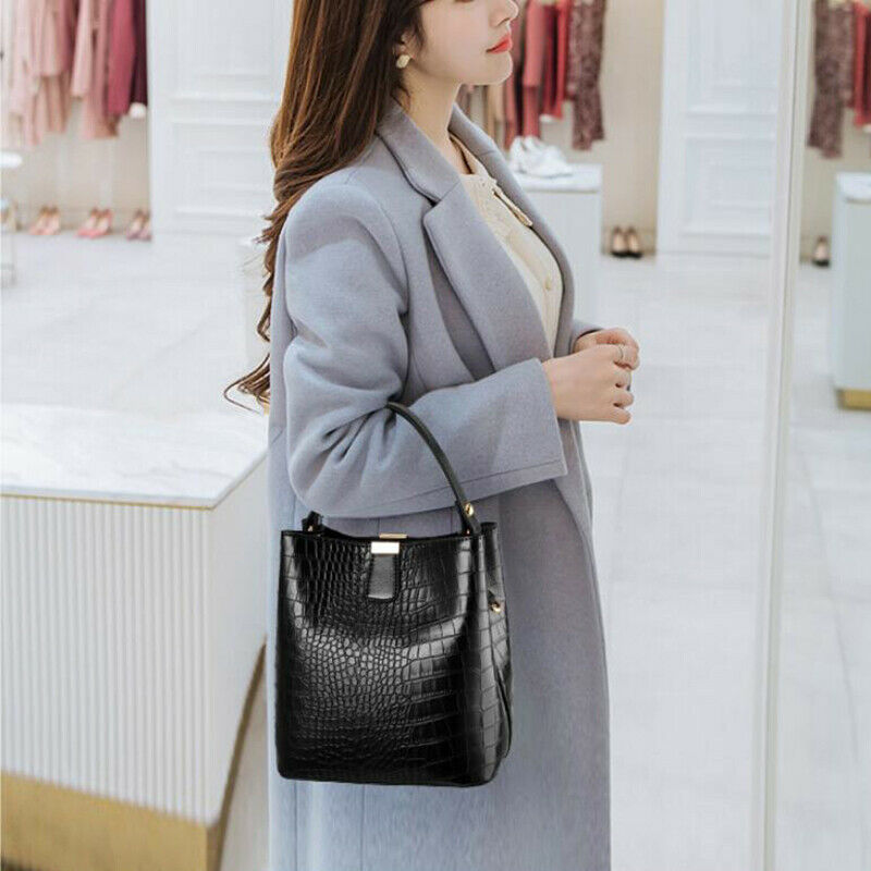 Retro Alligator Bucket Bags Women Crocodile Pattern Handbag Capacity Casual Y9Y5