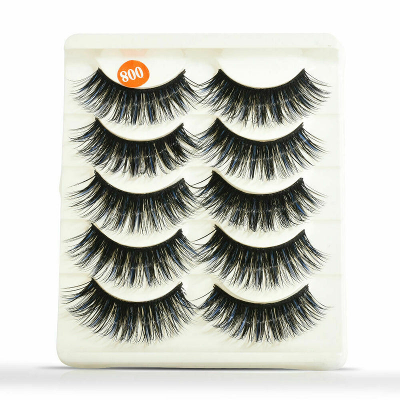 5 Pairs Blue+Black Handmade Long Thick Cross False Eyelashes Makeup Eye Lashes