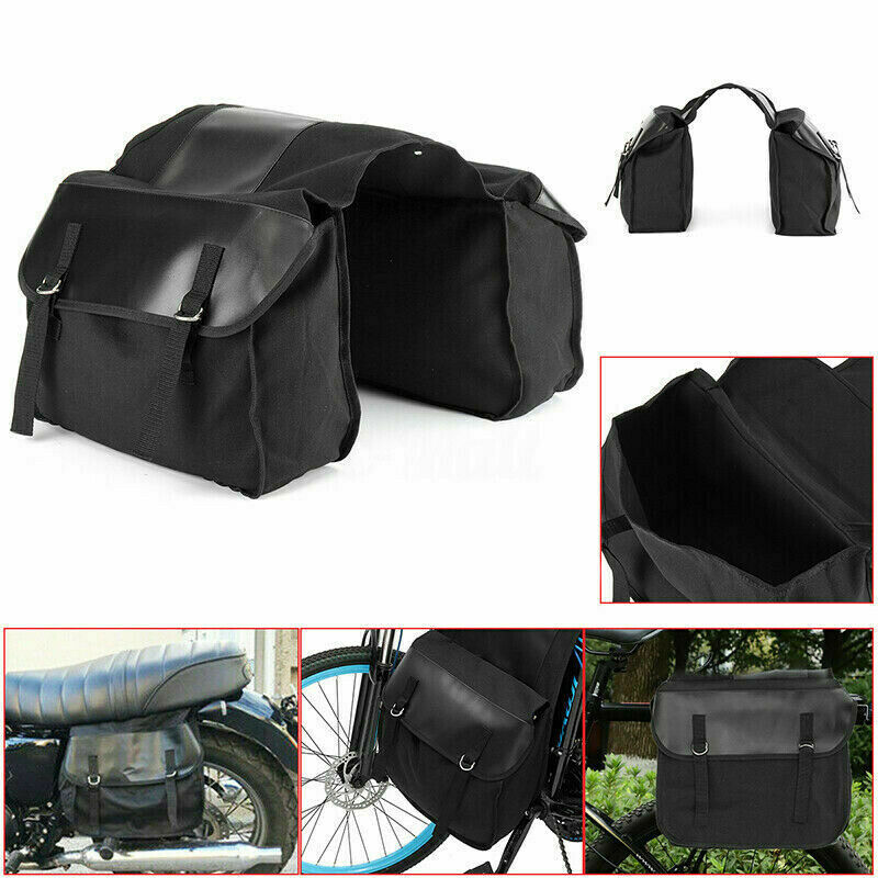 Motorcycle Touring Saddle Bag Black Canvas Waterproof Panniers Motorbike Lugg 3C