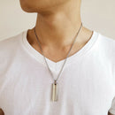 Stainless Steel Carved Cross Lord's Prayer Dog Tag Pendant Necklace For Men