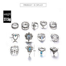 13 Piece Set Rings Fashion Retro Boho Dainty Bohemian Party Star gem Jewelry Ew