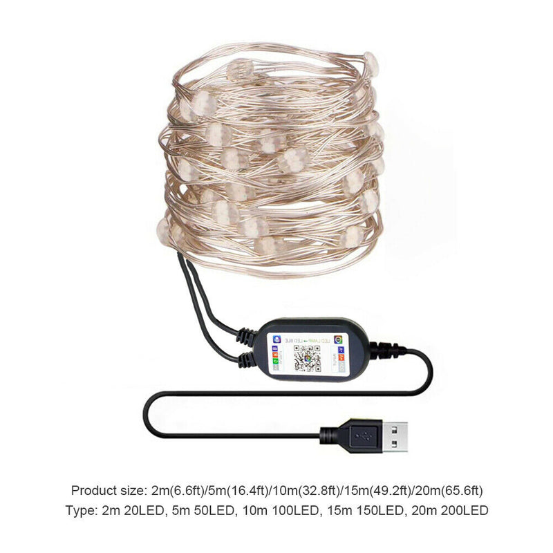 USB LED String Lights Waterproof App Control Copper Wire Lamp (20m 200LED)