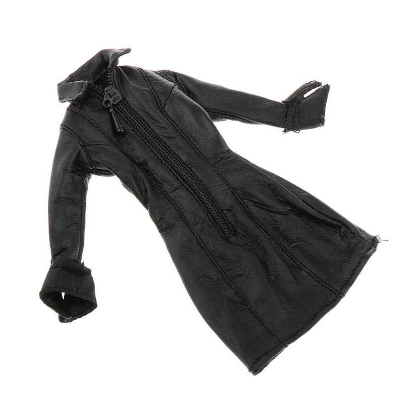 Female Clothing 1/12 Women Black Long Leather Coat for Scarlet