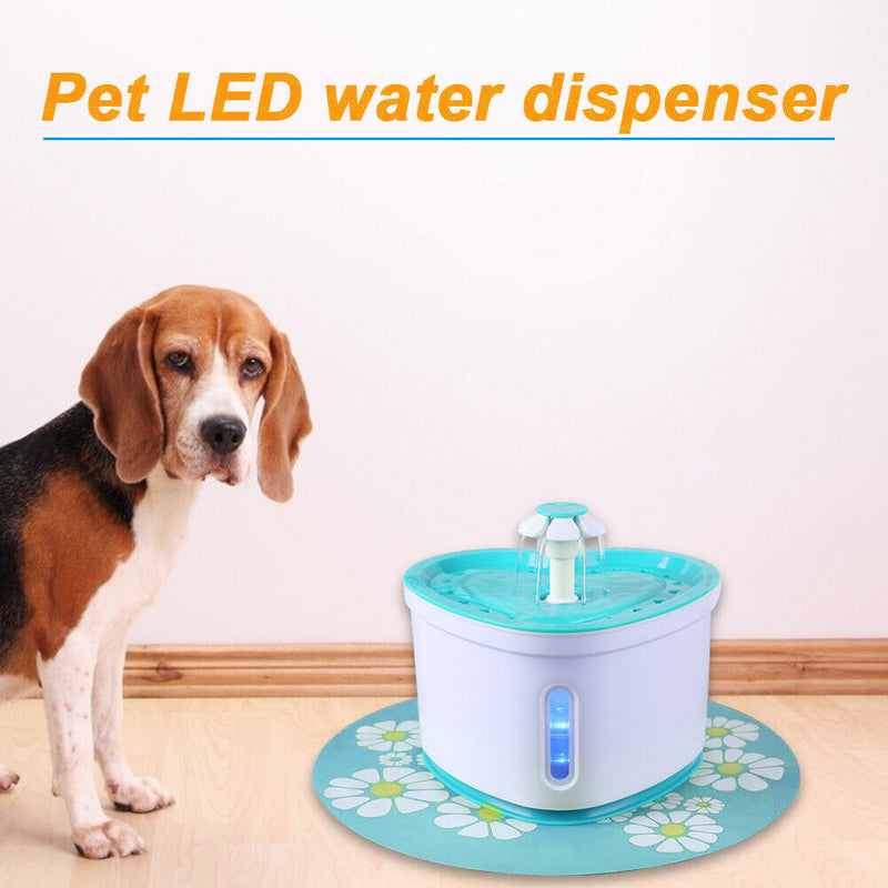 2L USB LED Pet Auto Water Dispenser Mat Dog Cat Drinking Bowl Pad (Blue)