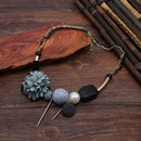 Women Geometric Fabric Flower Elegant Exquisite Necklace Jewelry Blue