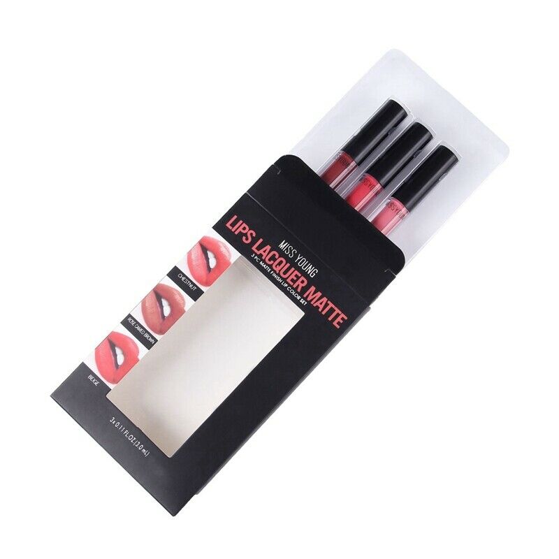 Missyoung 3Pc Shimmer Glitter Waterproof Long Lasting Matte Liquid Lipstick G1P6