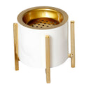 Ceramic Incense Burner Censer with Golden Iron Stand Home Desktop Ornament
