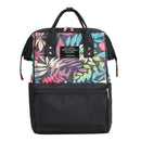 Tropical Plant Print Travel Big Backpacks Nylon Women School Bags (Black)