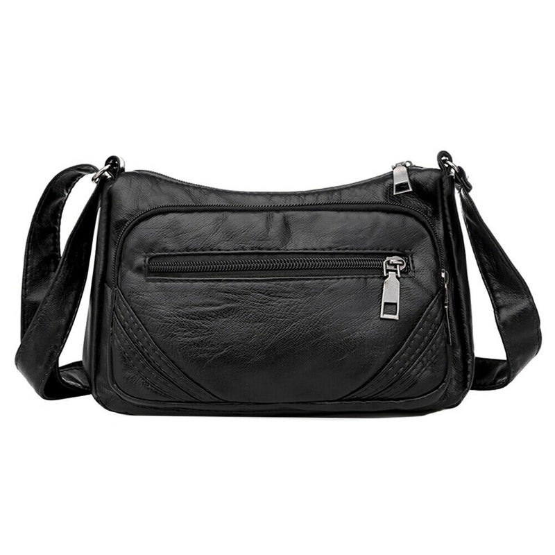 Soft Leather Shoulder Bag Women Big Capacity Zipper Crossbody Pouch (A-880)