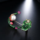 Enamel Lotus Flower Green Leave Frog Brooch Pin Shirt Collar Pin Jewelry Gift FT