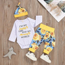 Newborn Baby Clothes Letter Print Romper Big Flower Long Pants Hat 3 PCS Ou