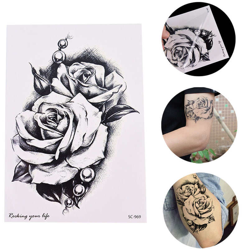 Makeup Rose Flower Tattoo Arm Body Art Waterproof Temporary Tattoo Stickers Gw